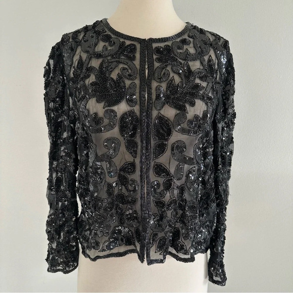 Vintage Robert Anthony 100% Pure Silk Sequin Blazer Top Black S - Picture 2 of 9
